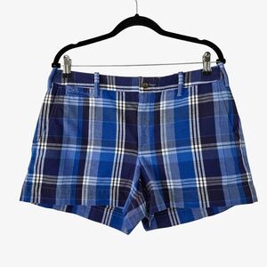 NWT Polo Ralph Lauren Linen Blend Plaid Navy Chino Shorts Size Women's 8